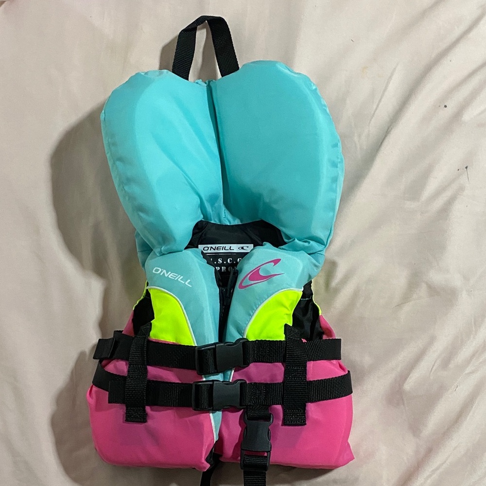 O'Neill Infant/Baby/Toddler up to 30lbs Life Vest - Aqua, Neon Yellow, and Pink